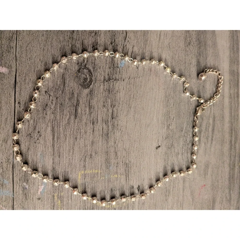 Silver Tone Faceted Bead Chain Necklace Adjustable Lobster Clasp Minimalist